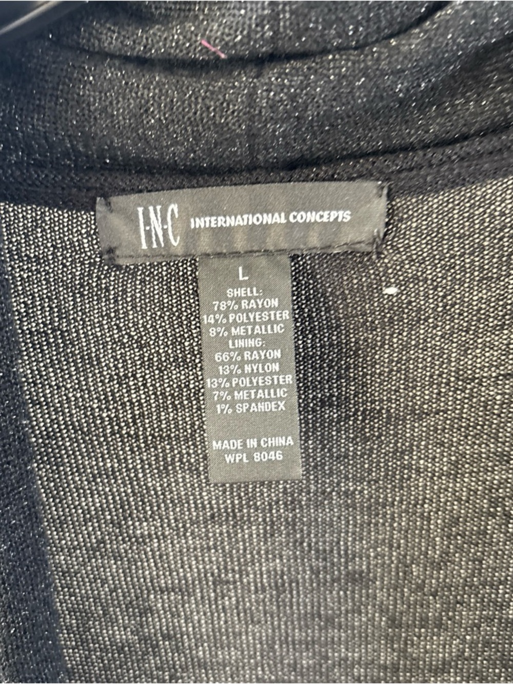 INC Women's Black Metallic Drape Front Sweater Top, Large - Picture 2 of 5